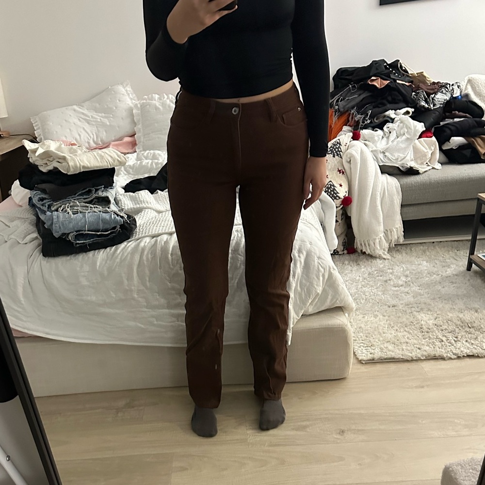 WeWoreWhat brown high rise flare jeans